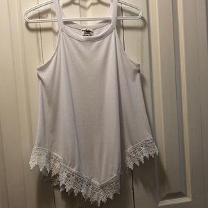 Lava Ribbed, Lace Hemmed Sleeveless Top Size M Beautiful Tank Top White